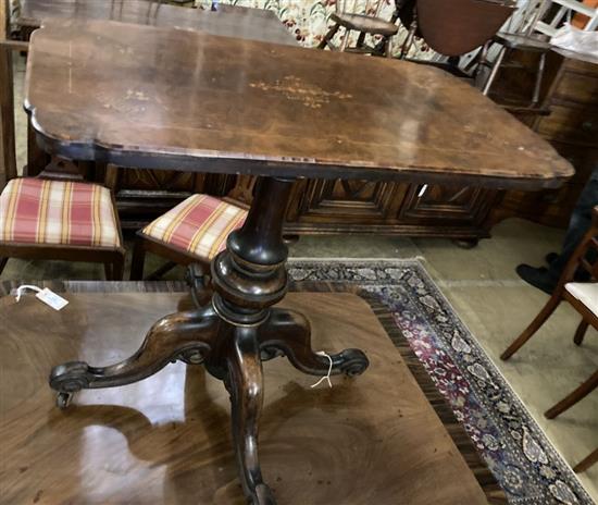 A Victorian inlaid walnut centre table, width 78cm depth 43cm height 69cm